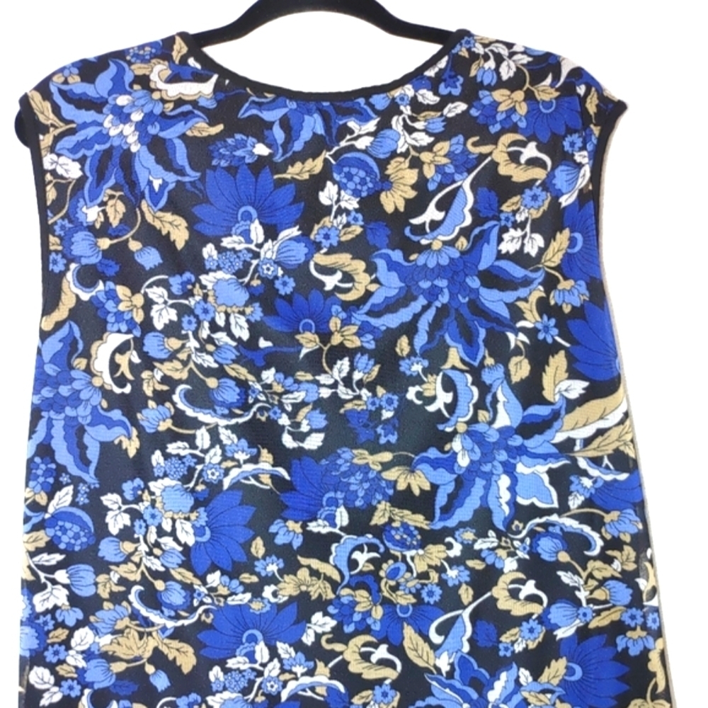 ROZ ALI Blue Multi-Colored Shell Top